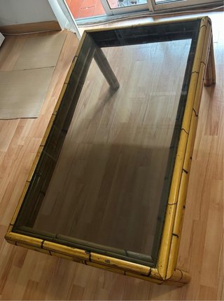 Mesa de Centro de Bambú y Cristal