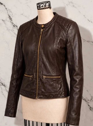 Chaqueta de Piel Mango Marrón Talla S