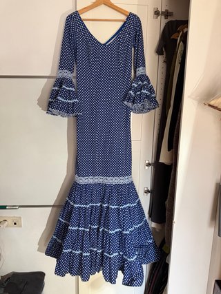 Traje de flamenca azul lunares talla 38