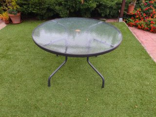 Mesa de Jardín Redonda de Metal y Cristal