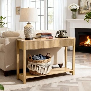 Mesa consola 120 cm madera natural cajón y estante