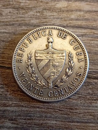 Moneda 20 Centavos Plata Cuba 1948