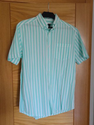 Camisa Manga Corta Rayas Turquesa Talla M