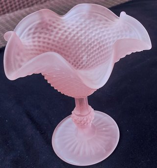 Compotera antigua vidrio rosa 1970