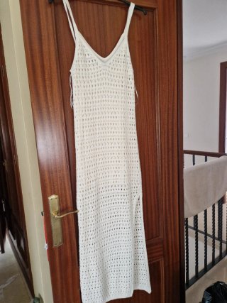 Vestido largo de punto calado blanco