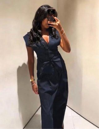 Traje Chaleco y Pantalón Vintage en Azul Marino