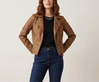 Chaqueta Biker Marrón KIWI con Flecos
