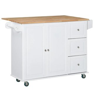 Isla Cocina con Ruedas Encimera Extensible Blanca