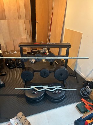 Set discos pesas 120kg+ con barras y soporte