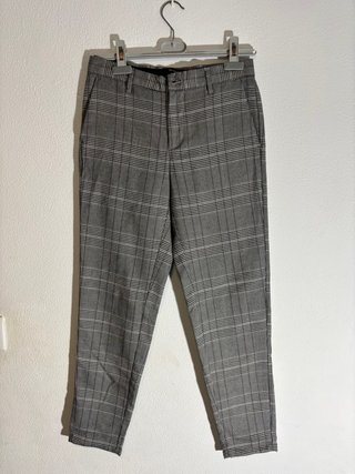 Pantalón de Vestir Bershka Cuadros Gris