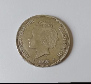 Moneda 5 Pesetas Alfonso XIII 1892