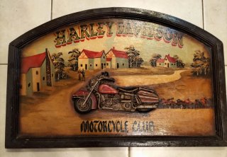 Cartel de Madera Pintado a Mano Harley Davidson