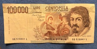 Banconota 100.000 Lire Caravaggio