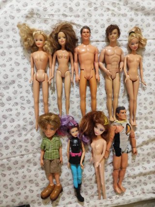Lotto 9 Bambole Barbie, Ken e Skipper Vintage