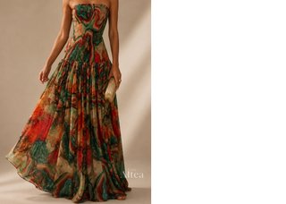 Vestido Maxi Palabra de Honor Estampado
