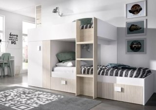 Cama Tren Groe Blanco y Natural