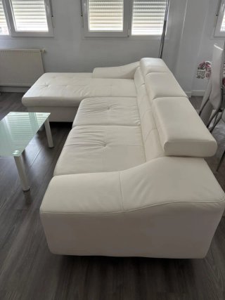 Sofá Chaise Longue de Piel Blanca