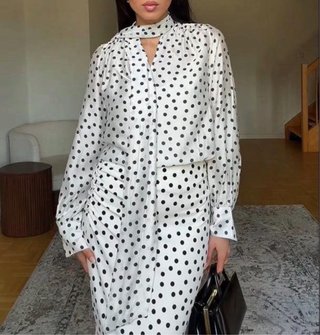 Conjunto Vintage de Falda de Lunares Blanco/ Negro