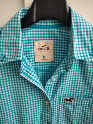 Camisa Hollister Cuadros Turquesa Talla XS
