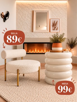 Silla de diseño con tapizado y mesa taburete ofert