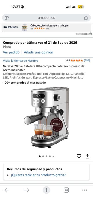 Cafetera Espresso Neretva 20 Bar