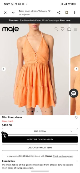 Vestido Mini de Lino Maje con Perlas