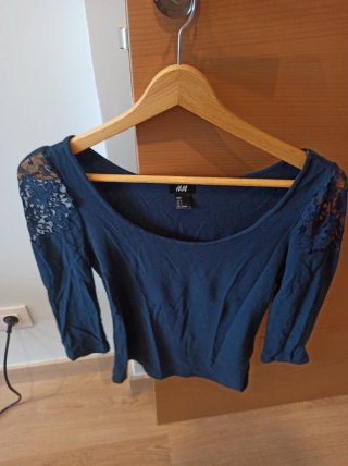 Blusa Azul Marino H&M Manga 3/4