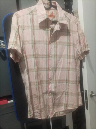Camisa de Manga Corta a Cuadros Rosa