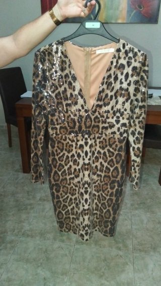 Vestido de Lentejuelas Estampado Animal Talla M