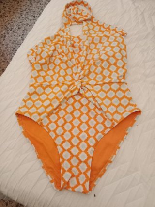 Bañador Estampado Naranja y Blanco