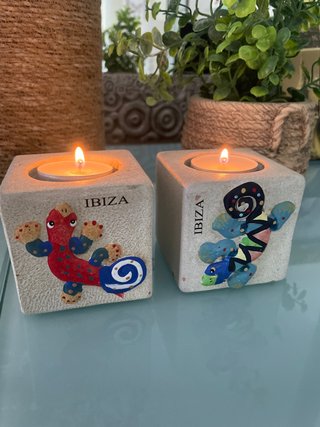 Set de 2 Portavelas de Piedra Ibiza
