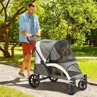 Carrito Perros Plegable Cojín Lavable Gris Oscuro