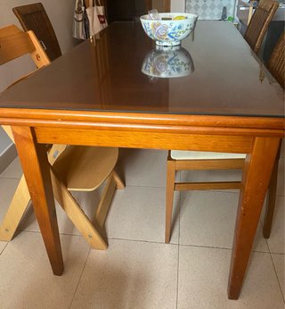 Mesa Rectangular Extensible de Madera con cristal