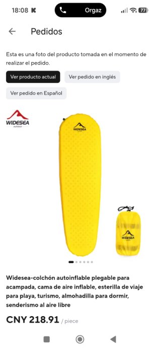 Esterilla Autohinchable Widesea Amarilla