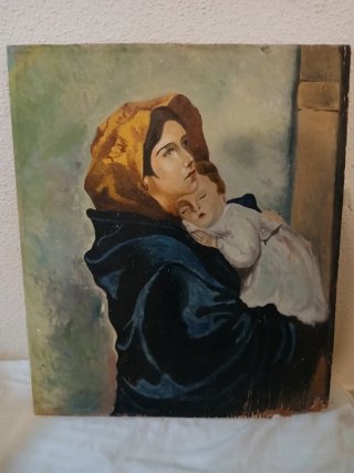 Cuadro Antiguo Óleo Madonna del rippocho