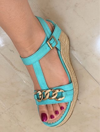 Sandalias de cuña turquesa talla 41