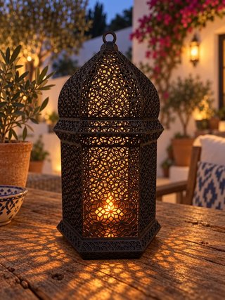 Farol marroquí negro para vela LED 27 cm