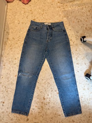 Pantalón Mom Stradivarius Azul Talla 36