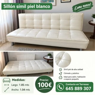 Sofá Cama Símil Piel Blanco