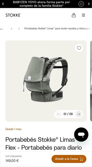 Mochila Portabebés Stokke Limas Flex.