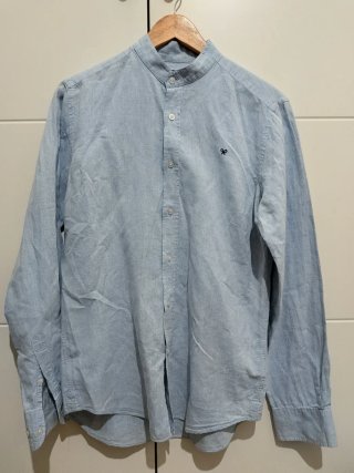 Camisa Silbon Lino Cuello Mao Azul