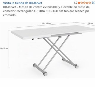 Mesa de centro elevable y extensible blanca