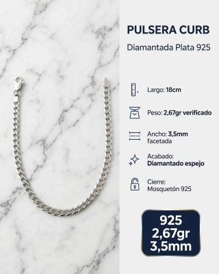 Pulsera Cubana Plata 925 18cm