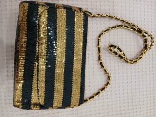 Bolso de Fiesta con Lentejuelas Dorado y Negro