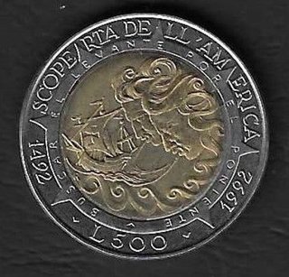 Moneta 500 Lire San Marino 1492-1992