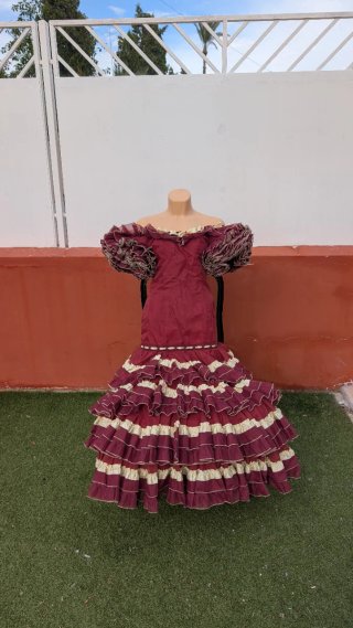531 Vestido de Sevillana Rojo y Beige talla S