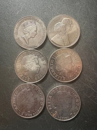 Lote de 6 Monedas de 5 Libras UK