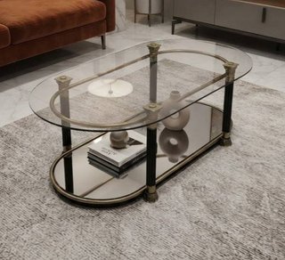 MESA DE CENTRO CRISTAL Y DETALLES DORADOS