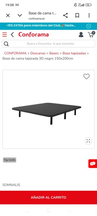 Base Tapizada 150x200cm Negra