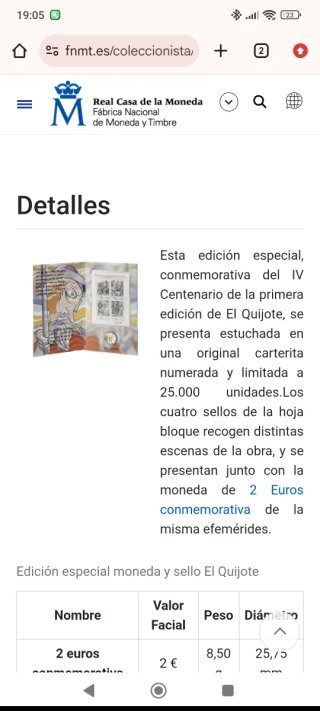 Moneda 2 Euros Conmemorativa El Quijote